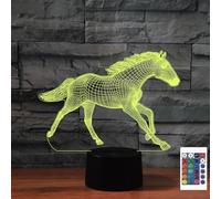 FLRXHK Veilleuse à illusion 3D en forme de cheval avec télécommande 16 couleurs optique USB LED pour décoration de chambre d'enfant