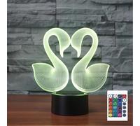 FLRXHK Veilleuse à illusion 3D en forme de cygne - Lampe de bureau tactile avec télécommande - 16 couleurs - USB optique - Veilleuse LED pour décoration de chambre d'enfant