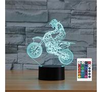 FLRXHK Veilleuse à illusion 3D en forme de motocross - Lampe de bureau tactile avec télécommande - 16 couleurs - USB optique - Veilleuse LED pour décoration de chambre d'enfant