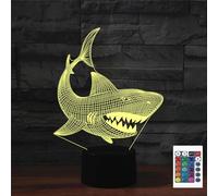 FLRXHK Veilleuse à illusion 3D en forme de requin - Lampe de bureau tactile avec télécommande - 16 couleurs - USB optique - Veilleuse LED pour décoration de chambre d'enfant