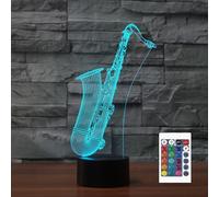 FLRXHK Veilleuse à illusion 3D en forme de saxophone - Lampe de bureau tactile avec télécommande - 16 couleurs - USB optique - Veilleuse LED pour décoration de chambre d'enfant