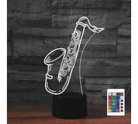 FLRXHK Veilleuse à illusion 3D en forme de saxophone - Lampe de bureau tactile avec télécommande - 16 couleurs - USB optique - Veilleuse LED pour décoration de chambre d'enfant