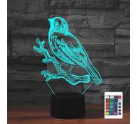 FLRXHK Veilleuse à illusion d'oiseau 3D - Lampe de bureau tactile avec télécommande - 16 couleurs - USB optique - Veilleuse LED pour décoration de chambre d'enfant