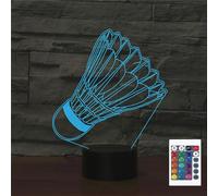 FLRXHK Veilleuse de badminton illusion 3D tactile lampe de bureau avec télécommande 16 couleurs optique USB LED veilleuse pour enfants cadeau décoration de chambre