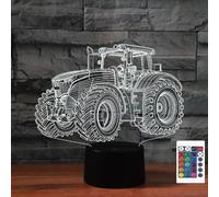 FLRXHK Veilleuse illusion 3D en forme de tracteur, lampe de bureau tactile avec télécommande, 16 couleurs, optique USB, veilleuse LED pour enfants, décoration de chambre