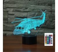 FLRXHK Veilleuse illusion 3D en forme d'hélicoptère - Lampe de bureau tactile avec télécommande - 16 couleurs - USB optique - Veilleuse LED pour enfants - Décoration de chambre