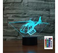 FLRXHK Veilleuse illusion 3D en forme d'hélicoptère - Lampe de bureau tactile avec télécommande - 16 couleurs - USB optique - Veilleuse LED pour enfants - Décoration de chambre