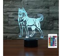 FLRXHK Veilleuse Illusion 3D Huskies avec Télécommande 16 Couleurs Tactile Optique USB LED pour Décoration de Chambre d'Enfant