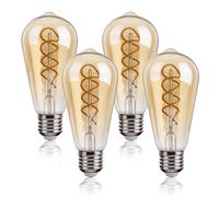 FLSNT Ampoule Edison E27 Vintage, ST58 Rétro LED à Filament Spirale Lampe Décorative, 4W(équivalent 40W), Blanc Chaud 2200K, Non-Dimmable, Verre ambré, Lot de 4