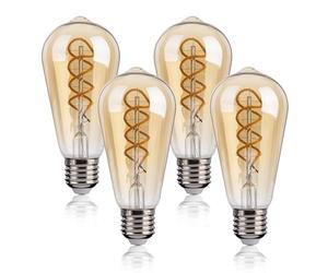 FLSNT Ampoule Edison E27 Vintage, ST58 Rétro LED à Filament Spirale Lampe Décorative, 4W(équivalent 40W), Blanc Chaud 2200K, Non-Dimmable, Verre ambré, Lot de 4