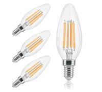 FLSNT Dimmable E14 LED Light Bulb, 6.5W Small Edison Screw E14 Candle Bulbs, C35 SES E14 Bulb 2700K Warm White, Clear Glass, Pack of 4