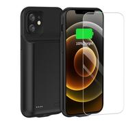 FLSTOR Coque batterie pour iPhone 12, 7000 mAh rechargeable et robuste, alimentation d'urgence pour iPhone 12/12 Pro (convient uniquement à 6,1") avec protecteur d'écran, noir