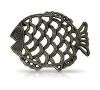 Fltaheroo Trivet de poisson en fonte de fer, 17,5 x 15,2 cm, motif vintage décoratif pour vaisselle de cuisine et plats chauds avec pieds en caoutchouc
