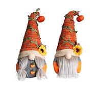 Flueyer Lot de 2 nains en peluche faits à la main pour l'automne - Nains de jardin scandinaves avec citrouille et tournesol - Décoration suédoise sans visage - Décoration pour Halloween, Noël,