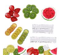 Flueyer Lot de 48 tranches de fruits artificielles, imitation citron, kiwi, fraise, pastèque et glaçons pour fête, maison, cuisine, mariage, décoration de photographie