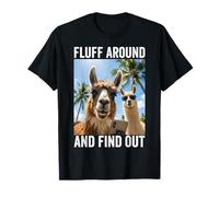 Fluff Around and Find Out Funny Llama Selfie Beach Meme T-Shirt