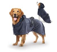 FLUFFINO Peignoir pour Chien - Bleu foncé - Taille M - Doux, Absorbant, Lavable, séchage Rapide - Serviette pour Animaux de Compagnie + Fermeture Velcro - Serviette de Bain pour Chiens de Taille