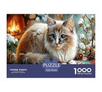 Fluffy Bi-Colored Chat Puzzle 1000 Pièces Jouet en Bois Divertissement Créatif Décoration Intérieure Fireplace Challenge Toy pour Adultes Et Enfants À Partir De 12 Ans 70x50cm/1000pcs