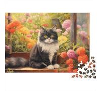 Fluffy Cat par la fenêtre Puzzle 1000 Pièces Papier Écologique pour Enfants Débutants, Puzzle Ultra-Difficile, Loisir Après École, Puzzle Top Noté pour Enfants 52x38cm/1000pcs