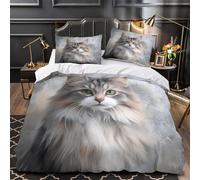 Fluffy Chat Portrait Parure de Lit 3D Effet Microfibre Hypoallergique 3 Pièces Taie Ultra Douce realistic Animal Housse de Couette Confortable Entretien Facile for Adultes Enfants Double（200x200cm）