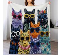 Fluffy Flannel Blanket, Cute Cat Throw Blanket Abstract Animal Art Style Blankets, Soft Warm Cozy Throw Blankets for Bed, Couch, Sofa, Armchairs, Picnic, Sage Green, 200 X 240 Cm Mixed Colors