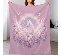 Fluffy Flannel Blanket, Cute Unicorn Throw Blanket Dreamy Cartoon Style Blankets, Soft Warm Cozy Throw Blankets for Bed, Couch, Sofa, Armchairs, Picnic, Sage Green, 200 X 240 Cm Pink