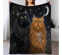 Fluffy Flannel Blanket, Realistic Cats Throw Blanket Starry Sky Themed Animals Blankets, Soft Warm Cozy Throw Blankets for Bed, Couch, Sofa, Armchairs, Picnic, Sage Green, 70 X 100 Cm Black