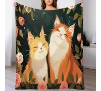 Fluffy Flannel Blanket, Smiling Cat Throw Blanket Rose Garden Blankets, Soft Warm Cozy Throw Blankets for Bed, Couch, Sofa, Armchairs, Picnic, Sage Green, 70 X 100 Cm Mixed Colors