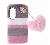 Fluffy Fur Plush Coque pour Honor 90 Coque de Protection Mignon Peluche Faux Fourrure Housse TPU Etui Antichoc Soft Warm Love Bling Diamant Cover Fluffy Fur Skin Phone Case pour Honor 90,Collage Gris