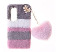 Fluffy Fur Plush Coque pour Honor 90 Lite Coque de Protection Mignon Peluche Faux Fourrure Housse TPU Etui Antichoc Soft Warm Love Bling Diamant Fluffy Fur Phone Case pour Honor 90 Lite,Collage Gris