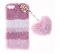 Fluffy Fur Plush Coque pour iPod Touch 5 Coque de Protection Housse TPU Bumper Etui Soft Warm Love Fluffy avec Bling Diamant Cover Fluffy Fur Skin Case pour iPod Touch 5 Touch 6 Touch 7,Collage Rose