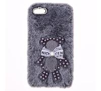 Fluffy Fur Plush Coque pour iPod Touch 6 Phone Case Girls Housse TPU Bumper Coque Souple Antichoc Peluche Toute Douce Ours Chic Bling Fluffy Case Cover pour iPod Touch 5 Touch 6 Touch 7,Ours Gris