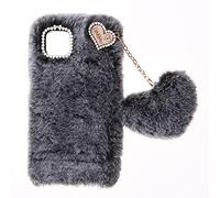 Fluffy Fur Plush Coque pour Redmi A1,Redmi A2 Coque Mignon Peluche Faux Fourrure TPU Etui Antichoc Soft Warm Love Fluffy avec Bling Diamant Fluffy Fur Phone Case pour Redmi A1,Redmi A2,Gris Foncé