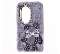 Fluffy Fur Plush Coque pour Tecno Pova Curve 5G Étui en Silicone Mince Souple Housse TPU Bumper Antichoc Peluche Toute Douce Ours Chic Bling Fluffy Phone Case pour Tecno Pova Curve 5G,Ours Gris