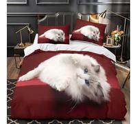 Fluffy Kitten Ensemble De Literie Microfibre Hypoallergique 3D Imprimé 3 Pièces 2 Taies Ultra Douce cute Animal Parure de Lit Respirante Entretien Facile for Adulte Enfants Filles Single（140x200cm）