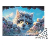 Fluffy Kitten Peeking de Stones 1000 Piece Picture Puzzle Adults and Children Pet Cadeau Moment De Calme Décoration De La Maison Entraînement Cérébral 52x38cm/1000pcs