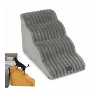 Fluffy Plush Dog Stairs for High Bed, 35° Slope Pet Ramp for Small Senior Dogs, Non-Slip High Resilience Sponge Ottoman Step, Removable Washable Cover, Supports 66lbs (Gray,4 Layer)