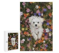 Fluffy White Dog in Flowers-1 Puzzle 1000 Pièces Educa Jouet en Bois Cadeau Unique Décoration Intérieure Jeu Éducatif Challenge Toy Adultes Et Enfants À Partir De 14 Ans 1000 PCS