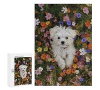 Fluffy White Dog in Flowers-1 Puzzle 300 Pièces Educa Jouet en Bois Cadeau Unique Décoration Intérieure Jeu Éducatif Challenge Toy Adultes Et Enfants À Partir De 14 Ans 300 PCS