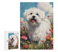 Fluffy White Dog in Flowers Puzzle 1000 Pièces Educa Jouet en Bois Cadeau Unique Décoration Intérieure Jeu Éducatif Challenge Toy Adultes Et Enfants À Partir De 14 Ans 300 PCS