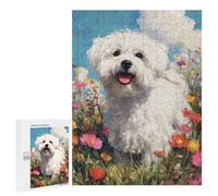 Fluffy White Dog in Flowers Puzzle 1000 Pièces Educa Jouet en Bois Cadeau Unique Décoration Intérieure Jeu Éducatif Challenge Toy Adultes Et Enfants À Partir De 14 Ans 500 PCS