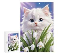 Fluffy White Kitten with Blue Eyes : Activité sans Écran, 1000 PCS Puzzle À Exposer; pour Partager Un Moment Autour De La Table