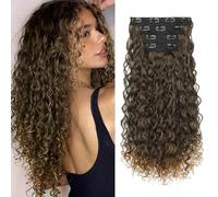 Flufymooz Lot de 4 extensions de cheveux à clips, 100 % pure soie protéinée, cheveux longs, doux et naturels, 50,8 cm, pour femme (brun à blond sale)