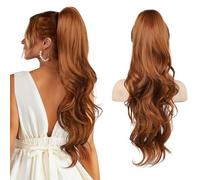 FLUFYMOOZ Ponytail Extension de queue de cheval, longue, ondulée, bouclée, clip en queue de cheval, 66 cm, pour femme, rouge cuivré