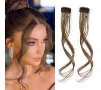 Flufymooz Side Air Bangs - Lot de 2 poneys à clipser sur le devant - Frange synthétique à clipser avec tempes - Longue frange de barbe de dragon - 30 cm - Blond cendré foncé