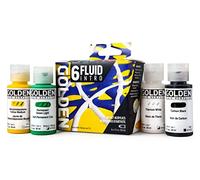 Fluid Acrylics by GOLDEN, Fluid Intro Set, 6 couleurs, flacons de 30 ml, peinture acrylique professionnelle