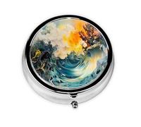 Fluid Art Pilulier portable, 3 compartiments, peut être mis dans un portefeuille, une poche, léger et pratique, mini boîte à pilules ronde