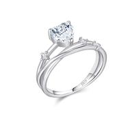 FLUIDABLE Bague de fiançailles pour femme, 0,8 carat D VVS1 Moissanite, argent sterling S925, plaqué rhodium, cœur solitaire superposé, promesse de mariage, cadeau d'anniversaire (Angela N)