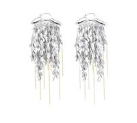 Fluidable Debby Boucles d'oreilles Femme Pendantes Pampilles Argent, Pendantes d'oreilles Longues Lustre, Boucles d'oreilles Laiton Plaqué or Blanc, Cadeau D'anniversaire