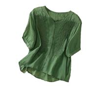 Fluide Ample Chemise Femme Lin Haut Blanc Hauts D'éTé à Manches Courtes en Coton Et Lin pour Femmes Chemises LittéRaires RéTro BrodéEs en Coton Et Fluide Ample Chemise Femme Haut (Green L)